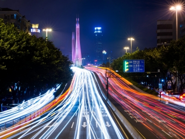 long exposure of Guangzhou night traffic scene